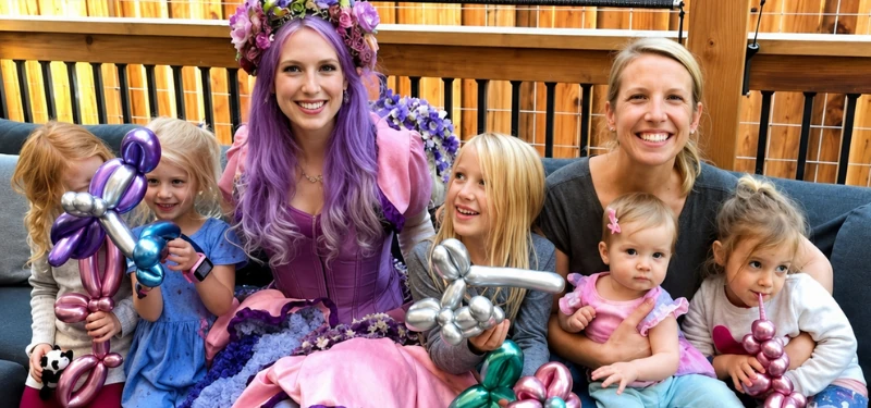 A performer delighting a group of children at a private party.